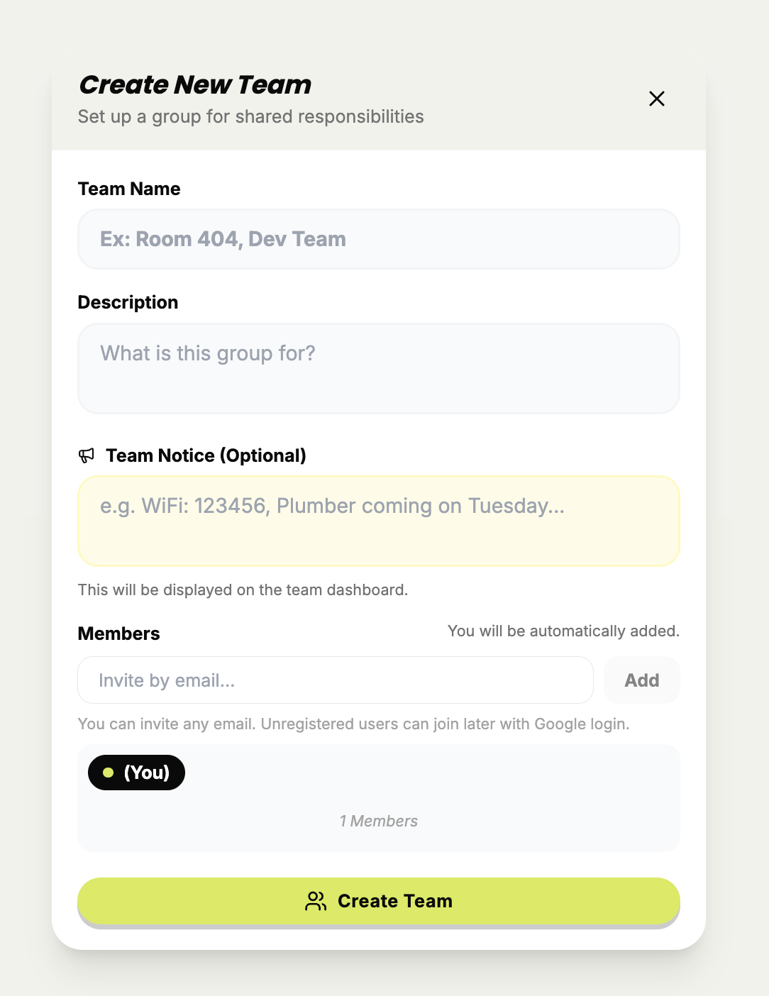 FairlyDo create group interface screenshot mock